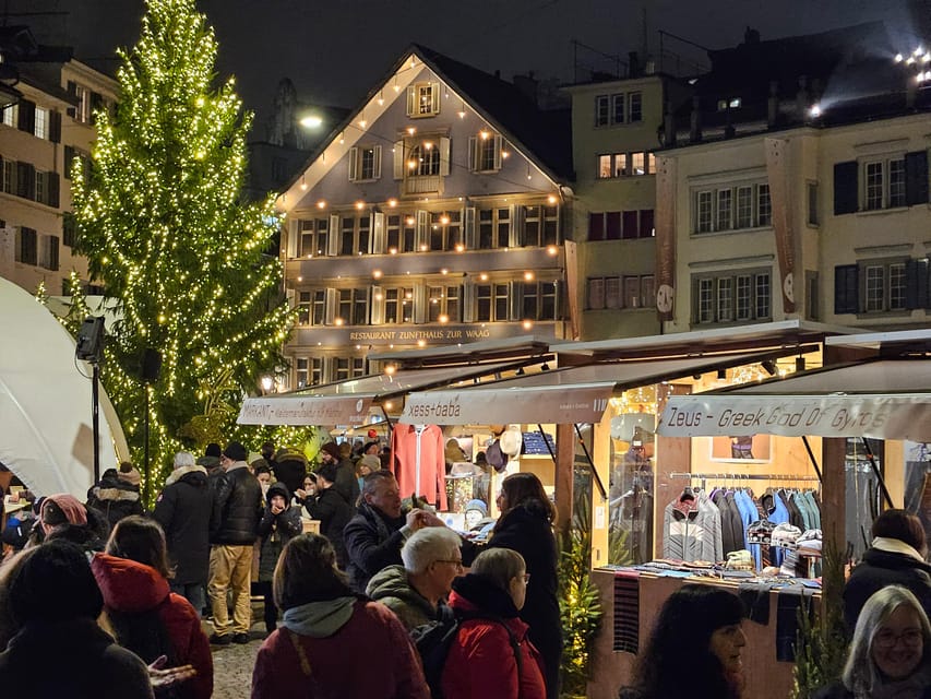 Zurich Christmas Market Tour - Walcheplatz Singing Christmas Tree: a short stop that feels like a mini performance